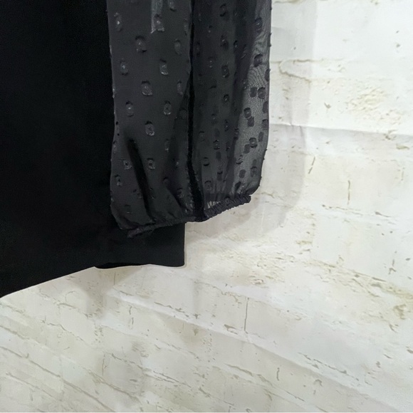 Adrienne Vittadini Black Keyhole Neck Sheer 3/4 Sleeve Blouse - Picture 7 of 12
